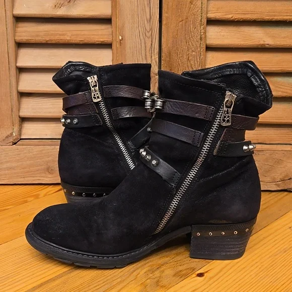 SALE!! A.S.98 CHESTER Black Sueded Leather Short Boots - Picture 7 of 14